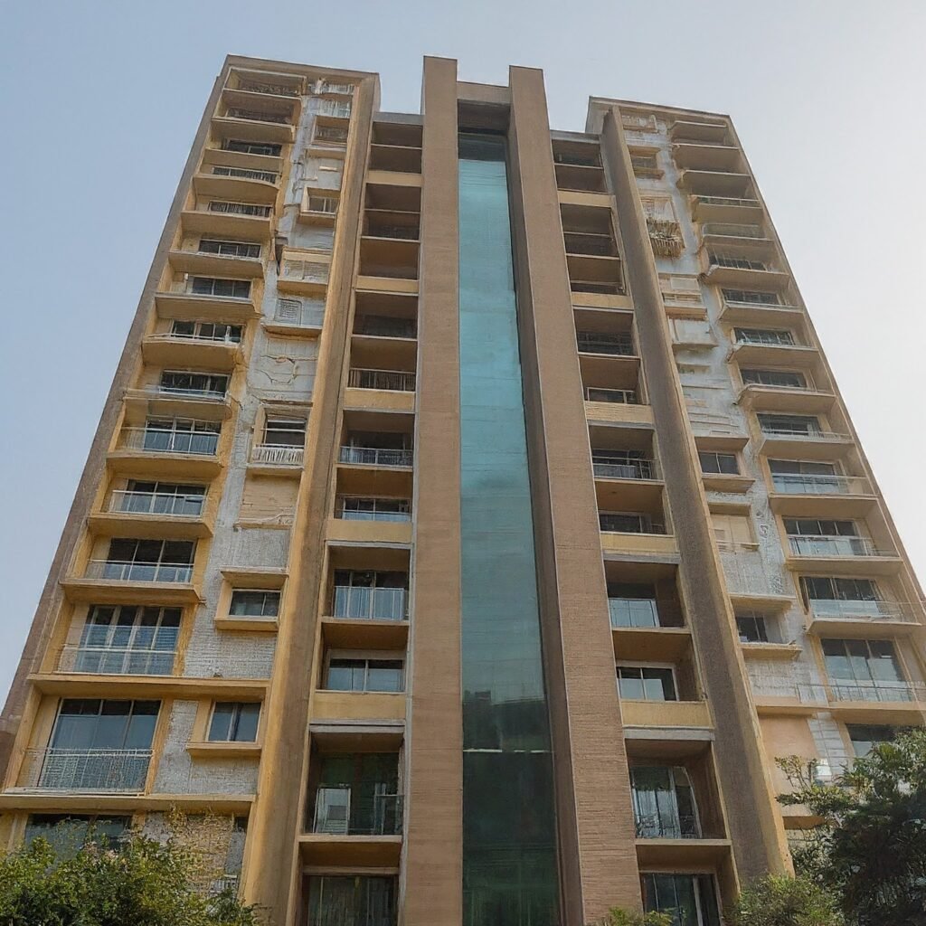 Modern high-rise apartment building in India, symbolizing the potential for long-term appreciation and rental income in the Indian real estate market.