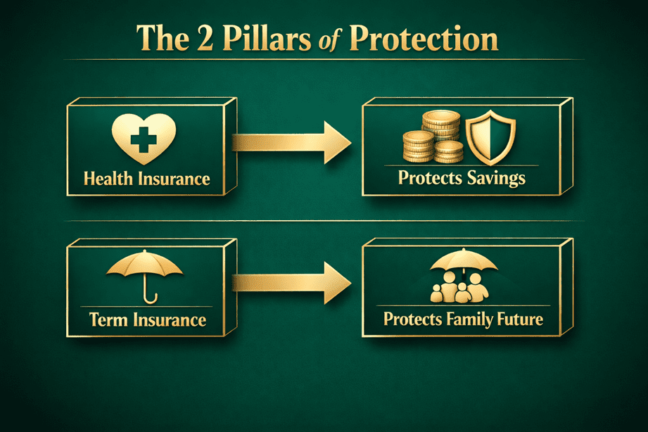 Infographic showing the role of health and term insurance in financial planning