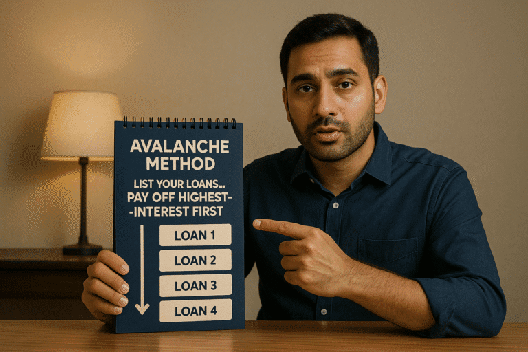 A man showing Avalanche method of getting out of debt trap