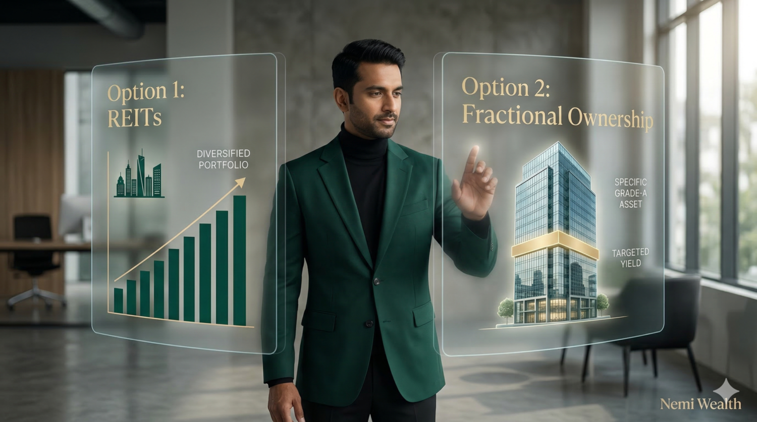 REITs vs Fractional Ownership India 2026 comparison chart Commercial property investment rental yield analysis Per Annum Estates Fractional Real Estate partnership